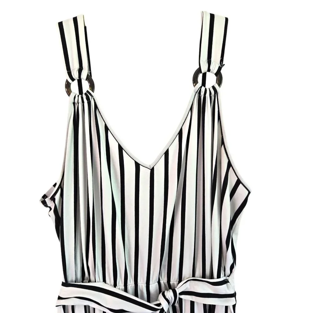 Vibe Sportswear 2X Womens Bue & White Striped Knit Maxi Dress Tie Belt - Picture 4 of 10